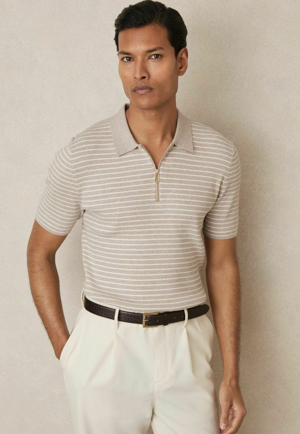 

Рубашка поло FALLOW HALF-ZIP STRIPE Reiss, бежевый