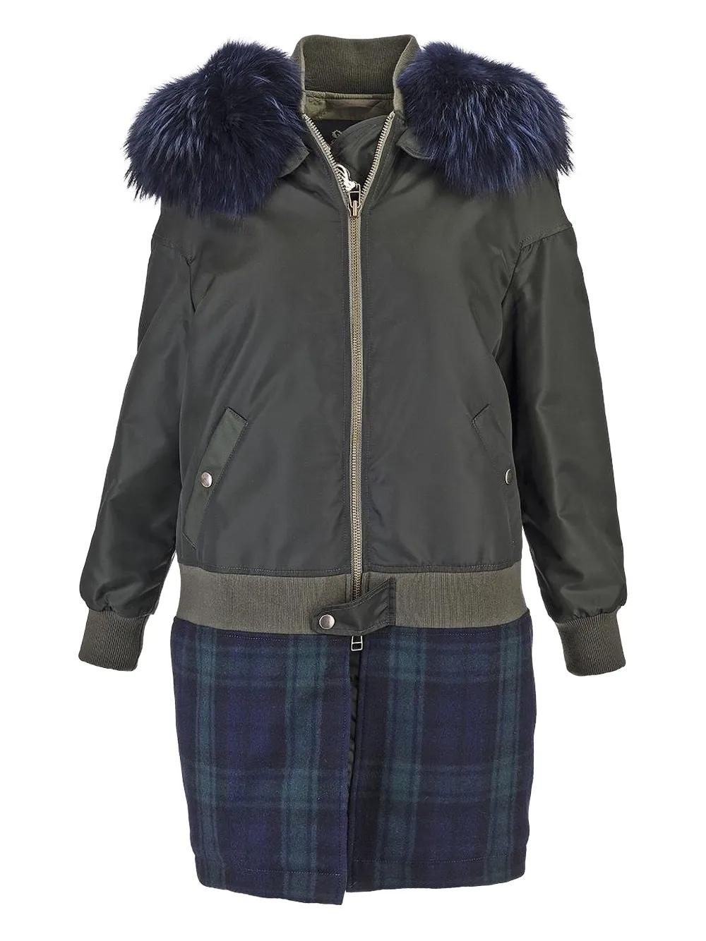 

Пальто в клетку с воротником из искусственного меха Mr & Mrs Italy, зеленый