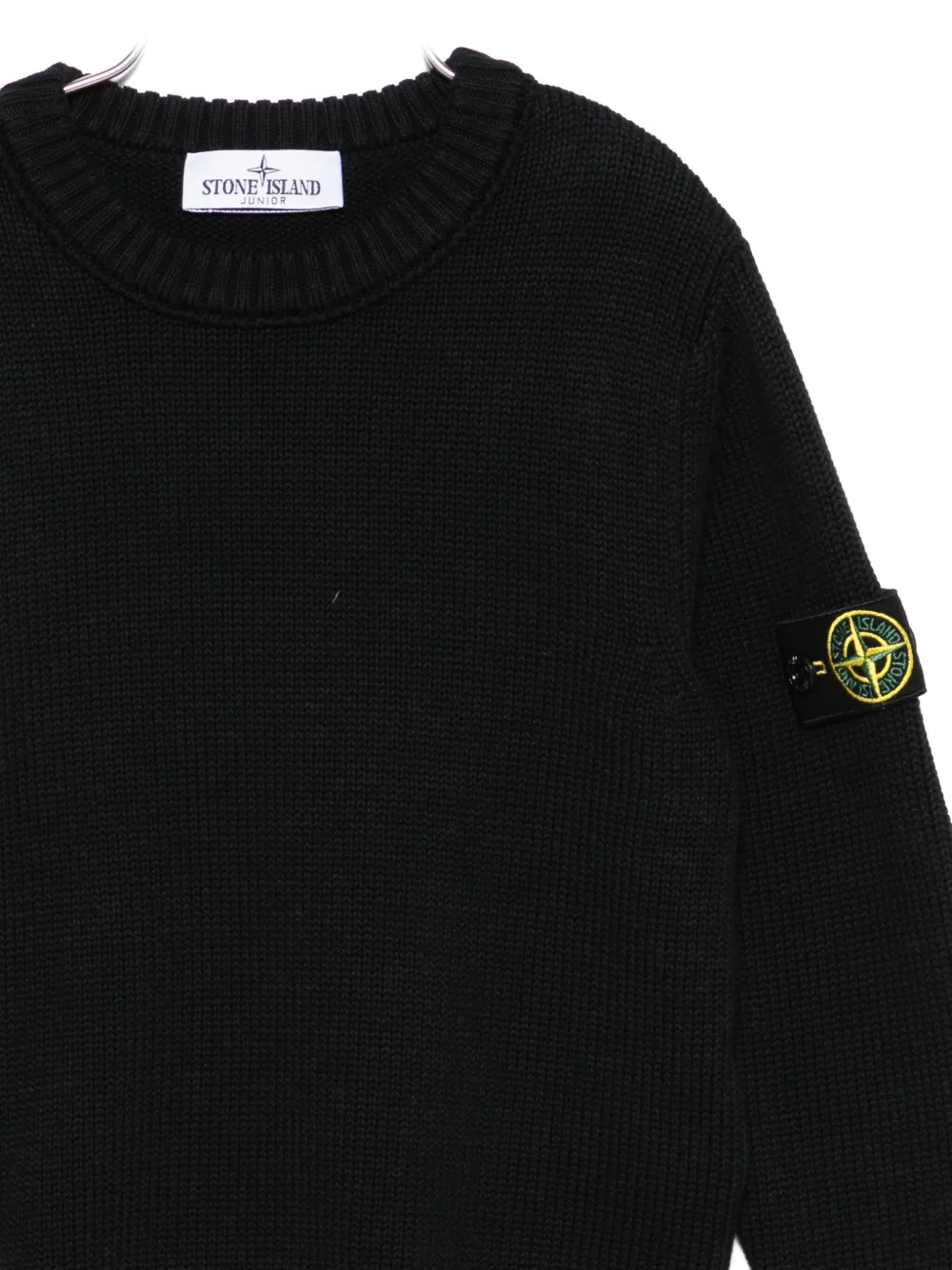 Свитер с круглым вырезом и нашивкой-логотипом Stone Island Junior, черный — фото 3