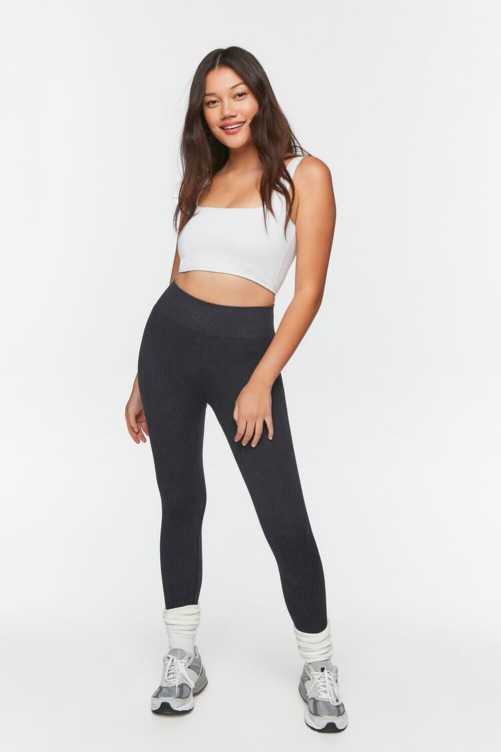 

Леггинсы в рубчик с минеральной стиркой Forever 21, черный