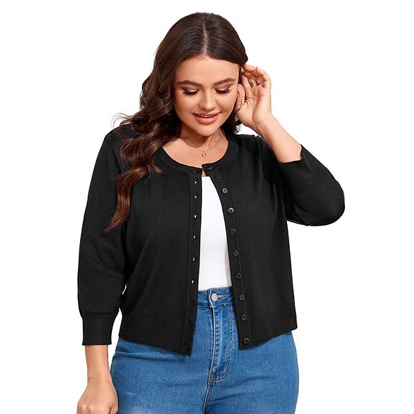 

Кардиган женский plus size с 3/4 рукавом и застежкой на пуговицы Seoria, Black