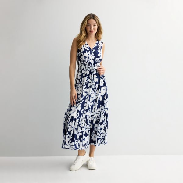 

Миниатюрное женское платье макси с застежкой на пуговицах Sonoma Goods For Life, цвет navy abstract floral