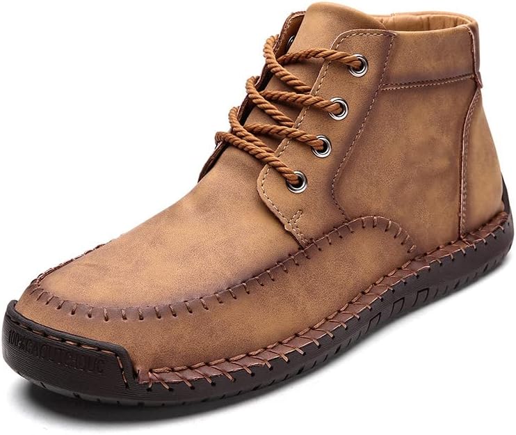

Мужские кожаные ботинки Chukka на шнуровке, с ручной строчкой, зимние теплые, повседневные, с нескользящей подошвой, удобные оксфорды для походов и работы ELSHTIDE, Yellow Brown