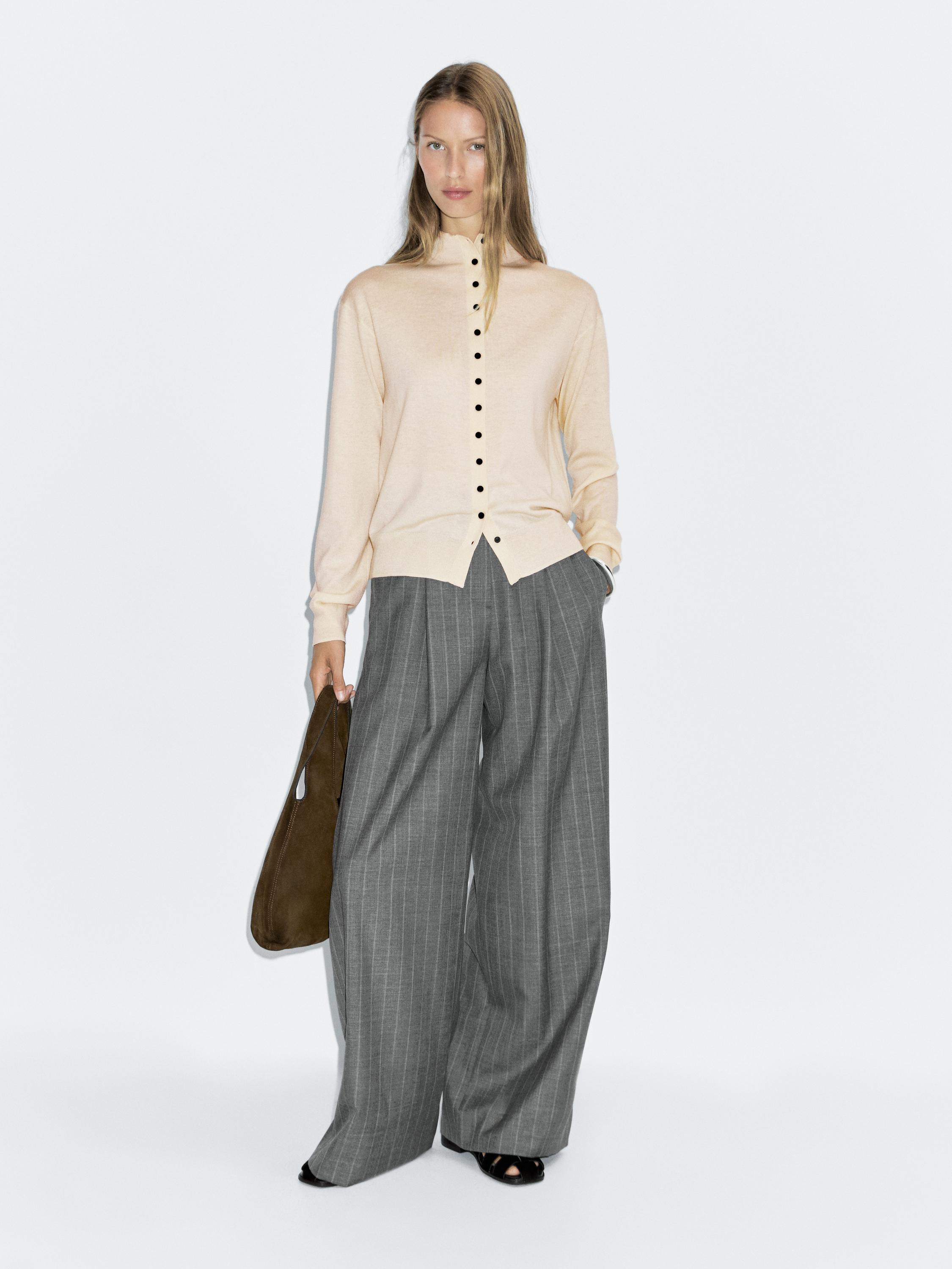 

Вязаный кардиган с воротником-стойкой Massimo Dutti, Vanilla