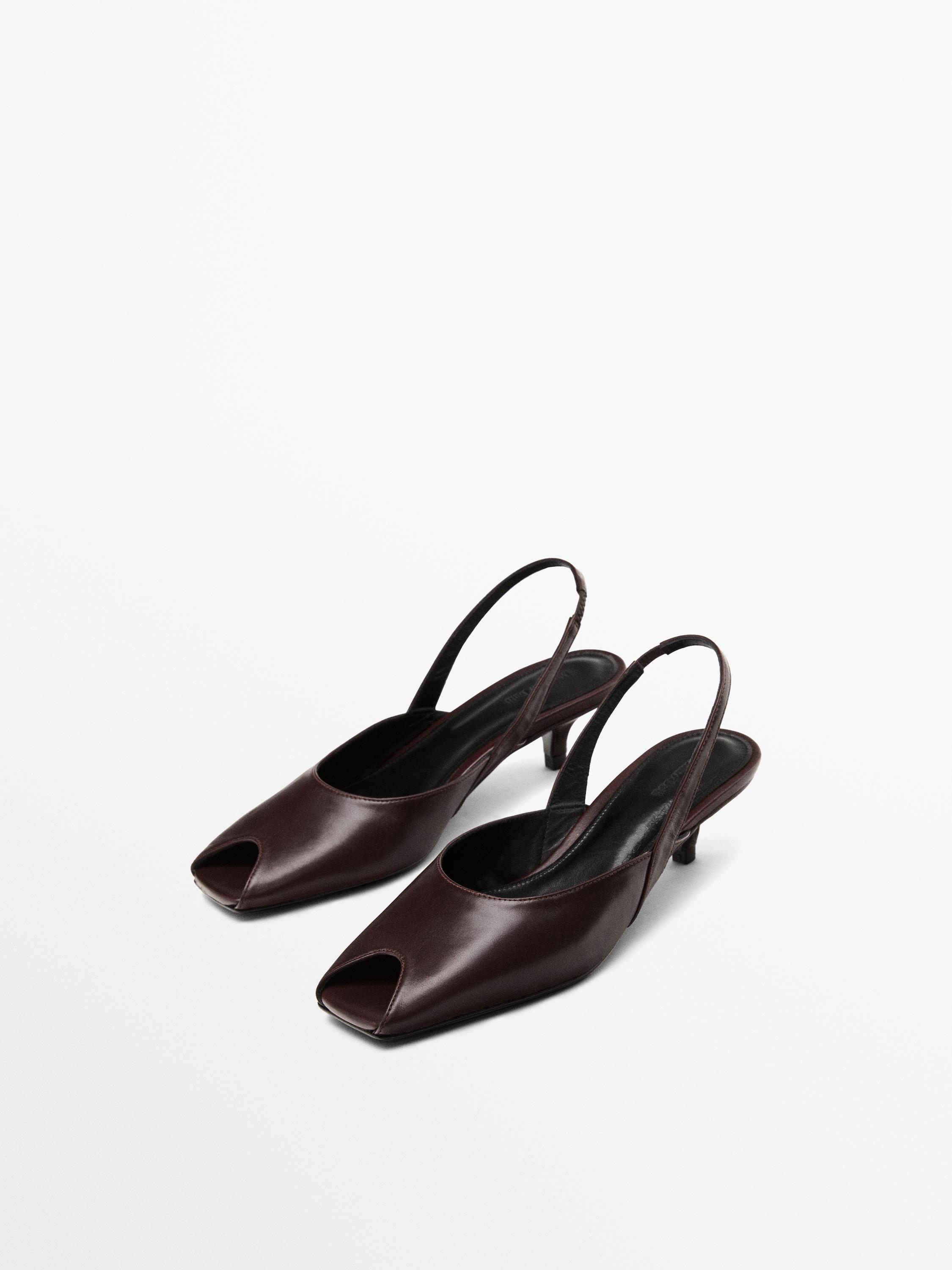 Босоножки на высоком каблуке с открытым носком Massimo Dutti, бургундия — фото 2