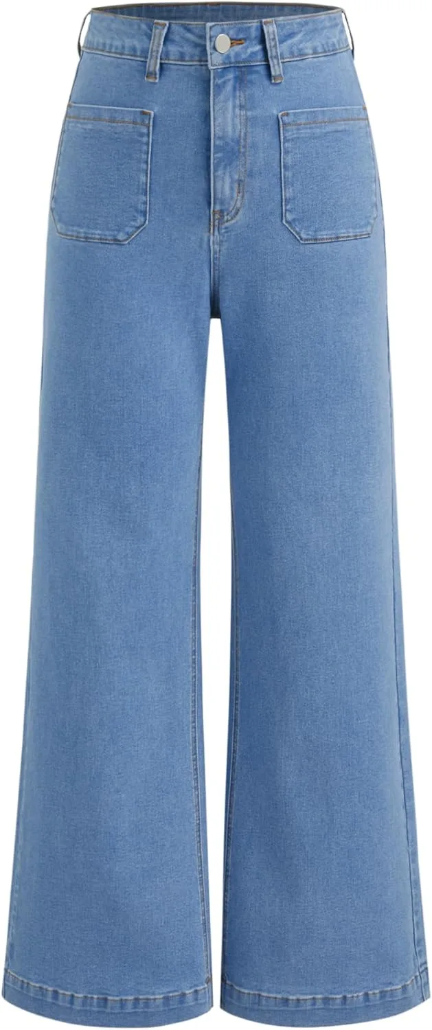 

CIDER Женские джинсы Wide Leg Cropped Length High Waisted Stretchy Denim Flared с карманами