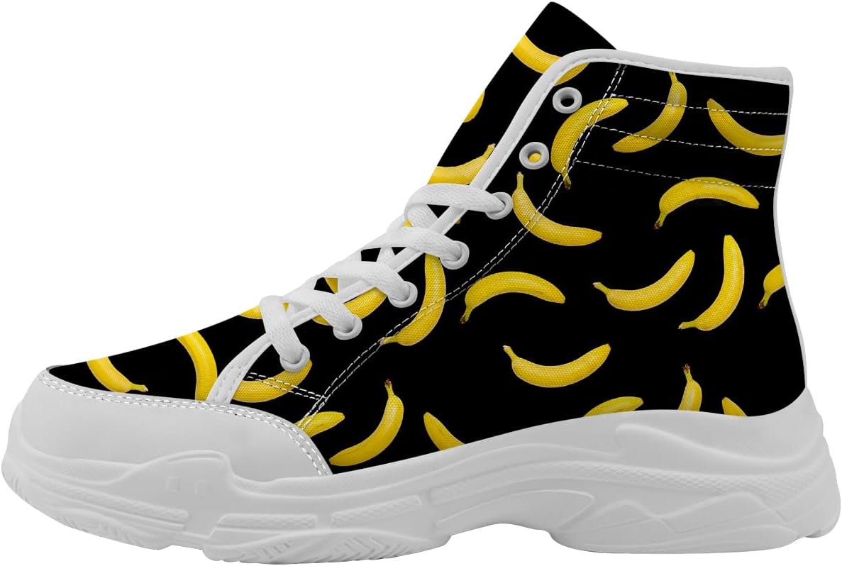 

Кеды на шнуровке унисекс Banana Shoes с высоким верхом из канвы, подарок для него и для нее Quorax, белый/черный/желтый