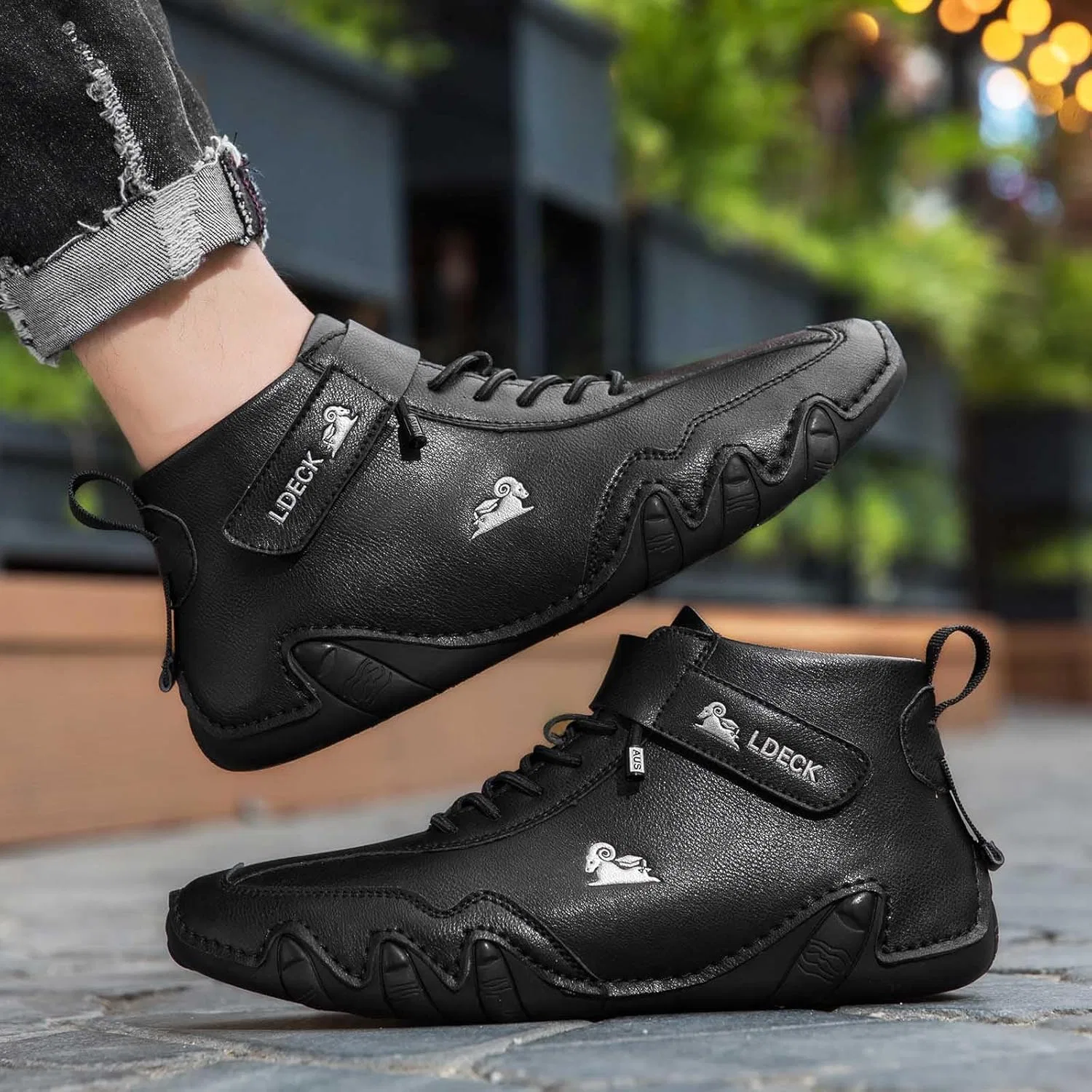 Высокие кроссовки Straßenlaufschuhe Herren Leder Sportschuhe Trendiges für aktive Lebensstile Generic, Schwarz — фото 3