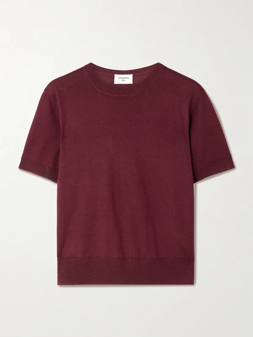 Топ из шерсти, кашемира и шелка SAINT LAURENT, бордовый