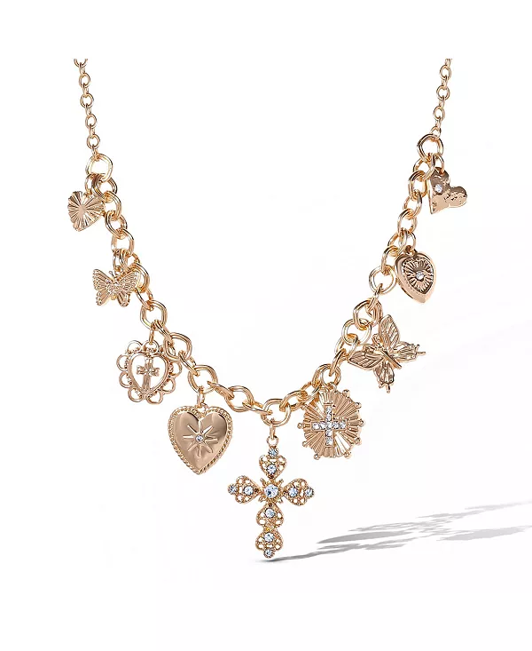 

Текстурированное золотистое ожерелье с подвеской в виде креста и сердца Jessica Simpson, gold