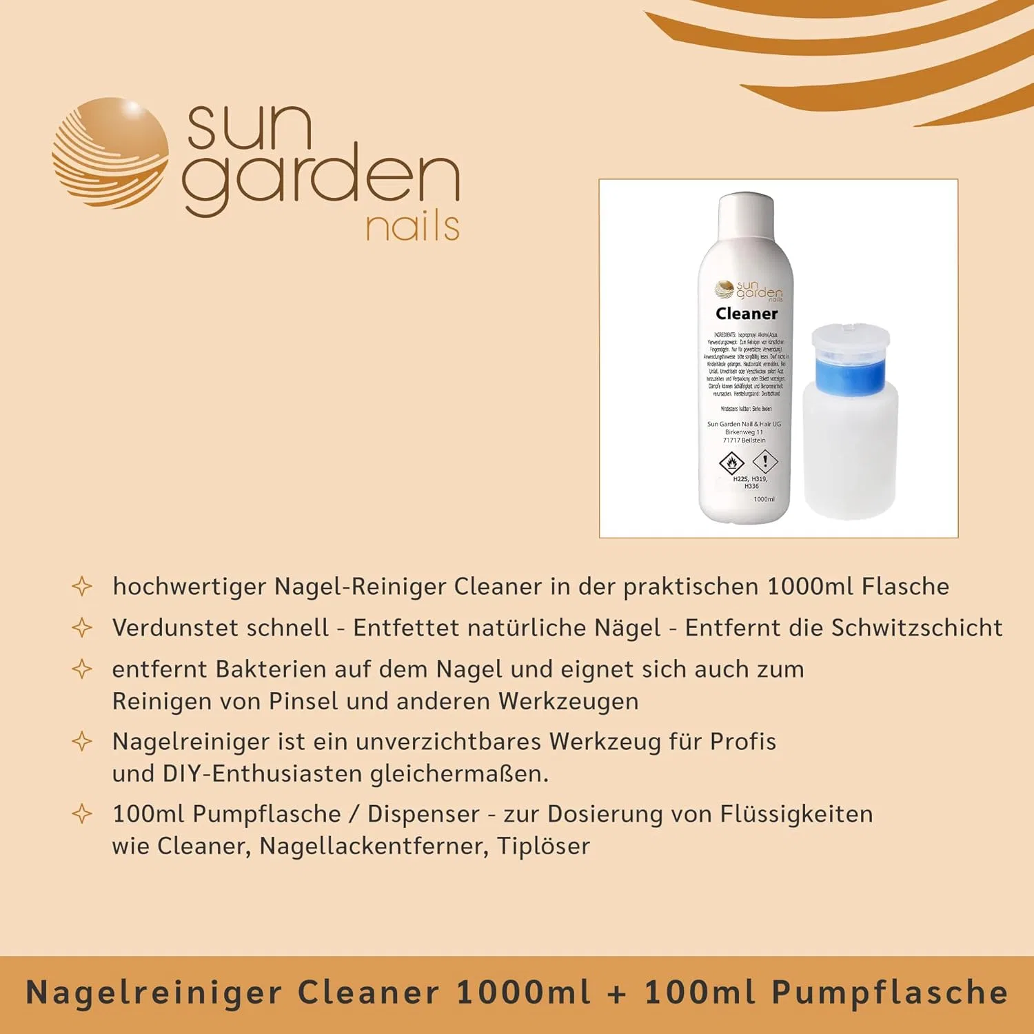 Набор очистителя для ногтей Sun Garden Nails 1000 мл с помповым флаконом 100 мл Sun Garden Nails — фото 3