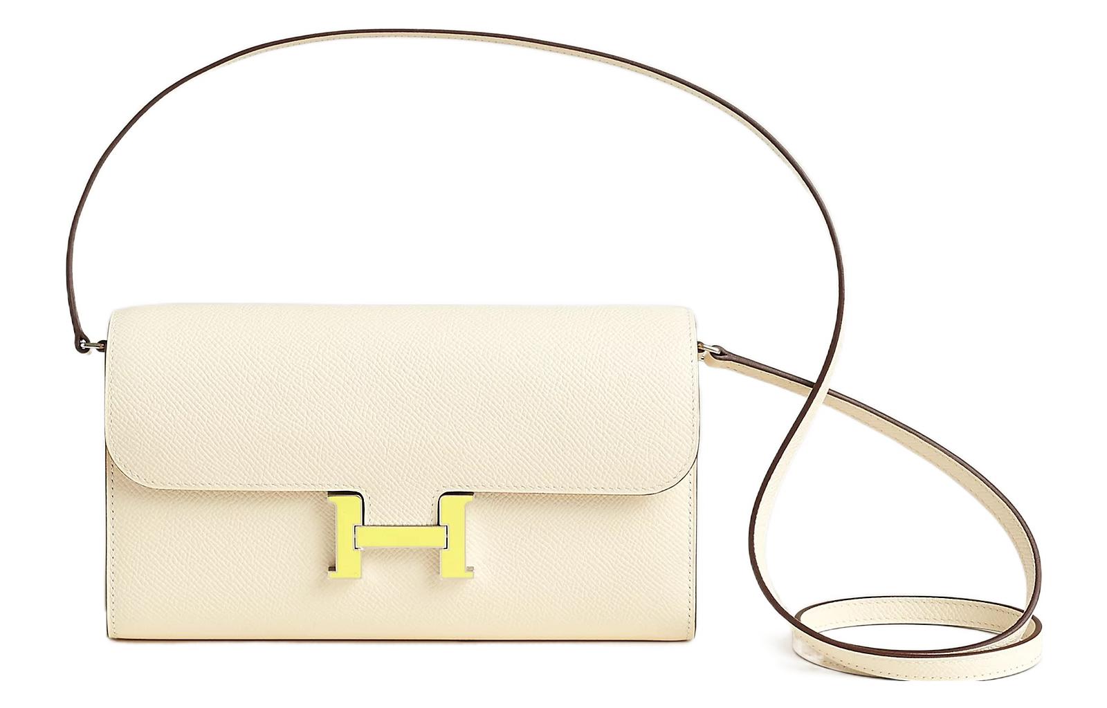 

HERMES Кошелек из кожи Эпсом от Constance To Go Сумка через плечо Женская сумка кроссбоди бело-желтого цвета