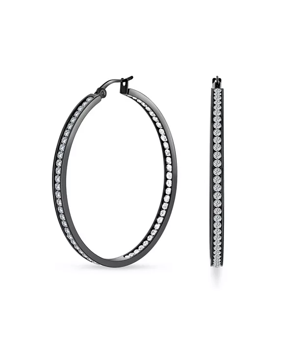 

Серьги-Кольца с круглыми каналами, серебряные, золотистого оттенка, черные, нержавеющая сталь, диаметр 2 дюйма Bling Jewelry, black