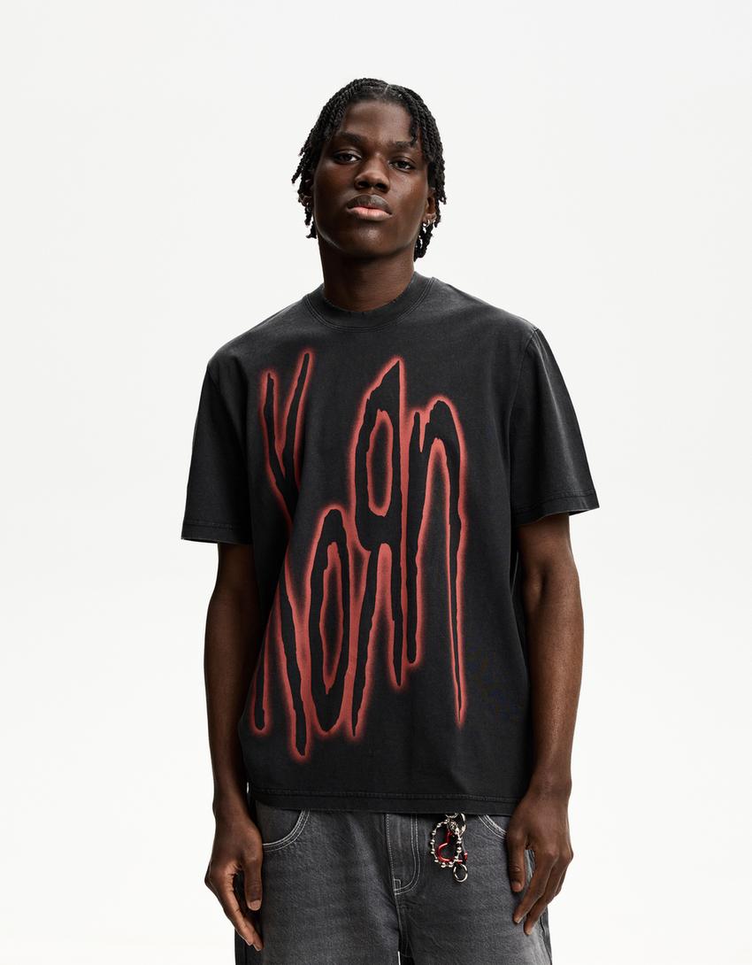 

Футболка с коротким рукавом Korn Bershka, серый