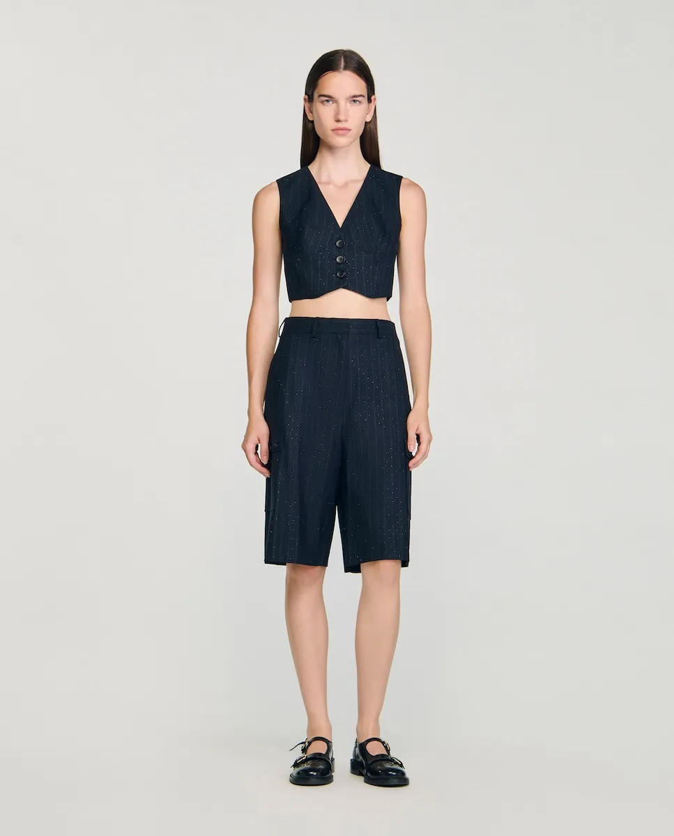 

Женские полосатые бермуды с стразами Sandro, черный