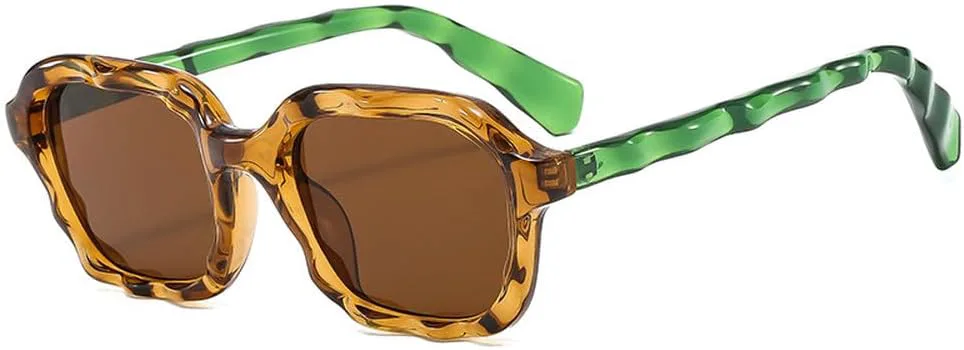 

Винтажные солнцезащитные очки необычной волнообразной формы для женщин, модные двухцветные, с защитой от УФ-излучения UV400, для мужчин TKKTLLT, Tea Green Tea