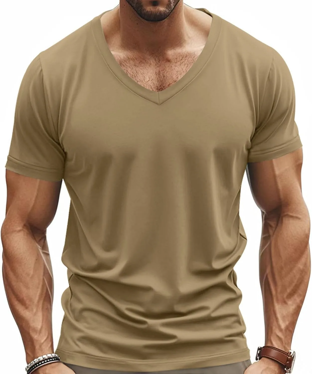 Футболка с V-образным вырезом для мужчин Casual, короткий рукав, Slim Fit — фото 2