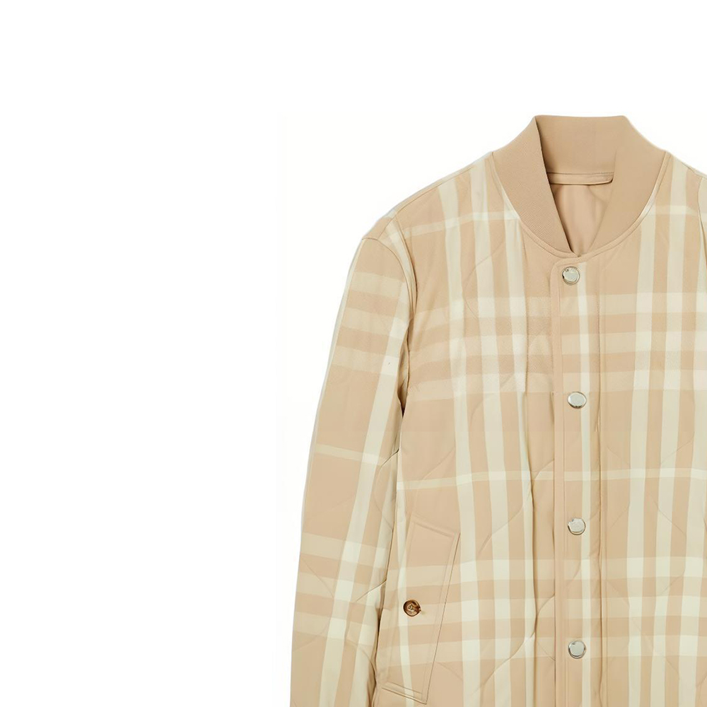 Куртка Burberry клетчатая стеганая на пуговицах, мягкий рыжевато-коричневый — фото 2