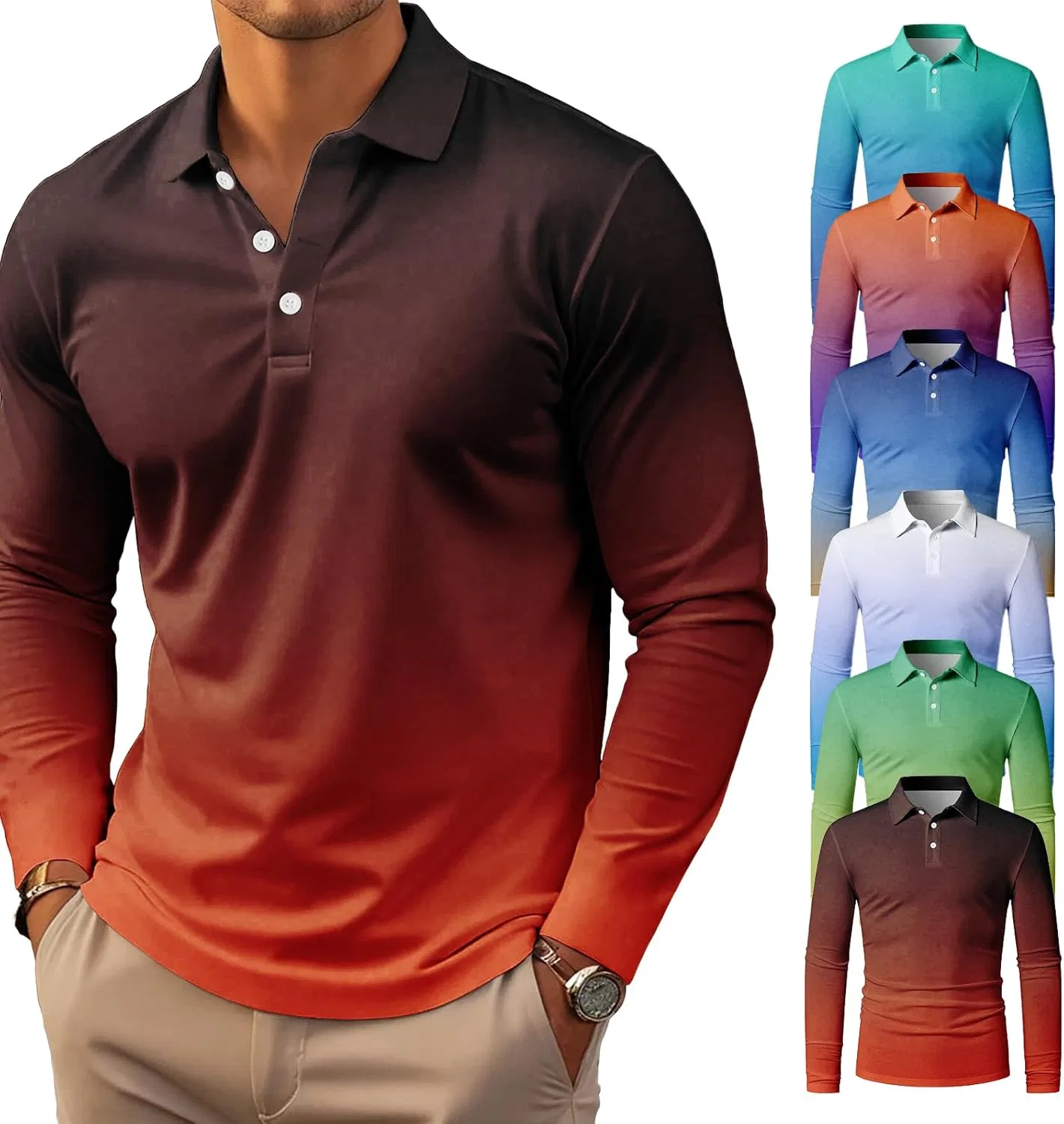 Мужское поло с градиентом, 6 шт, Long Sleeve, дышащая ткань, #1