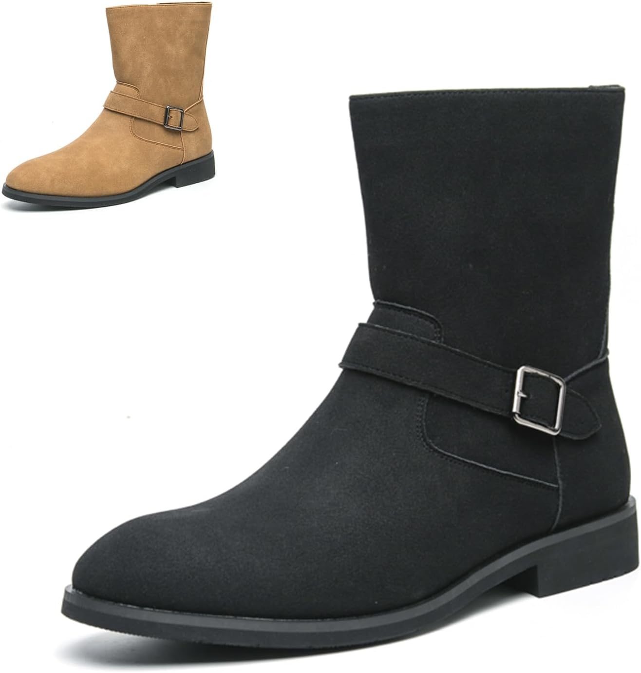 

Мужские замшевые деловые ботинки в рыцарском стиле с ремешком и пряжкой, модные, ретро, классические, с закрытым носком, боковой молнией, высокие, формальные оксфорды на щиколотке, повседневные и деловые чукка Glbdu, черный