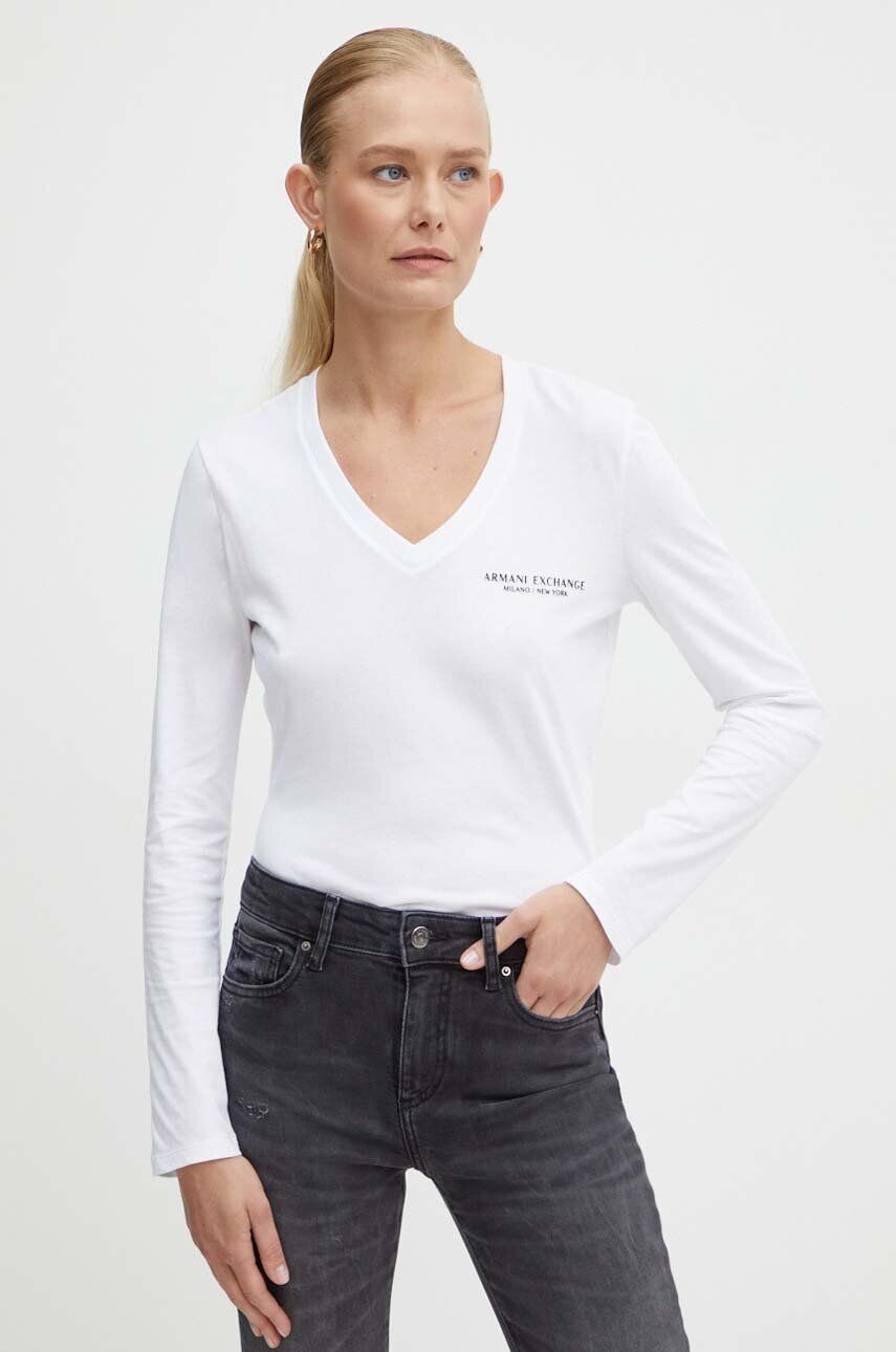

Хлопковый топ с длинными рукавами Armani Exchange, белый