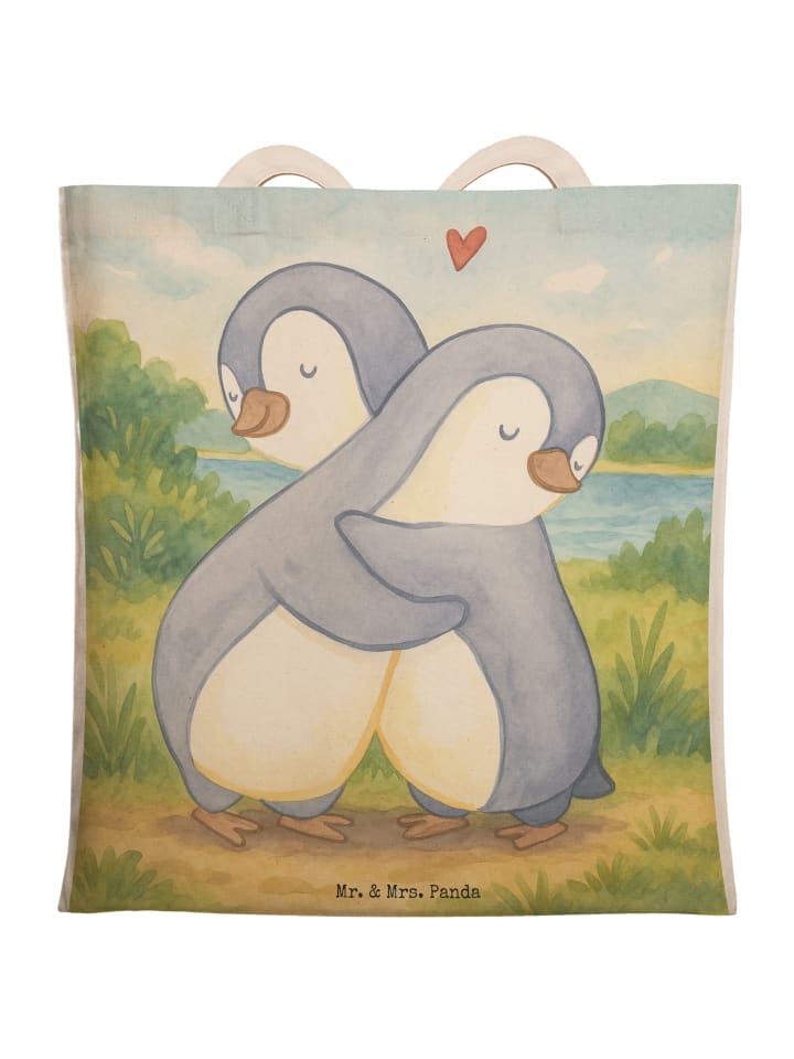 

Mr. & Mrs. Panda Сумка-шоппер с изображением обнимающегося пингвина, без надписи, белого цвета