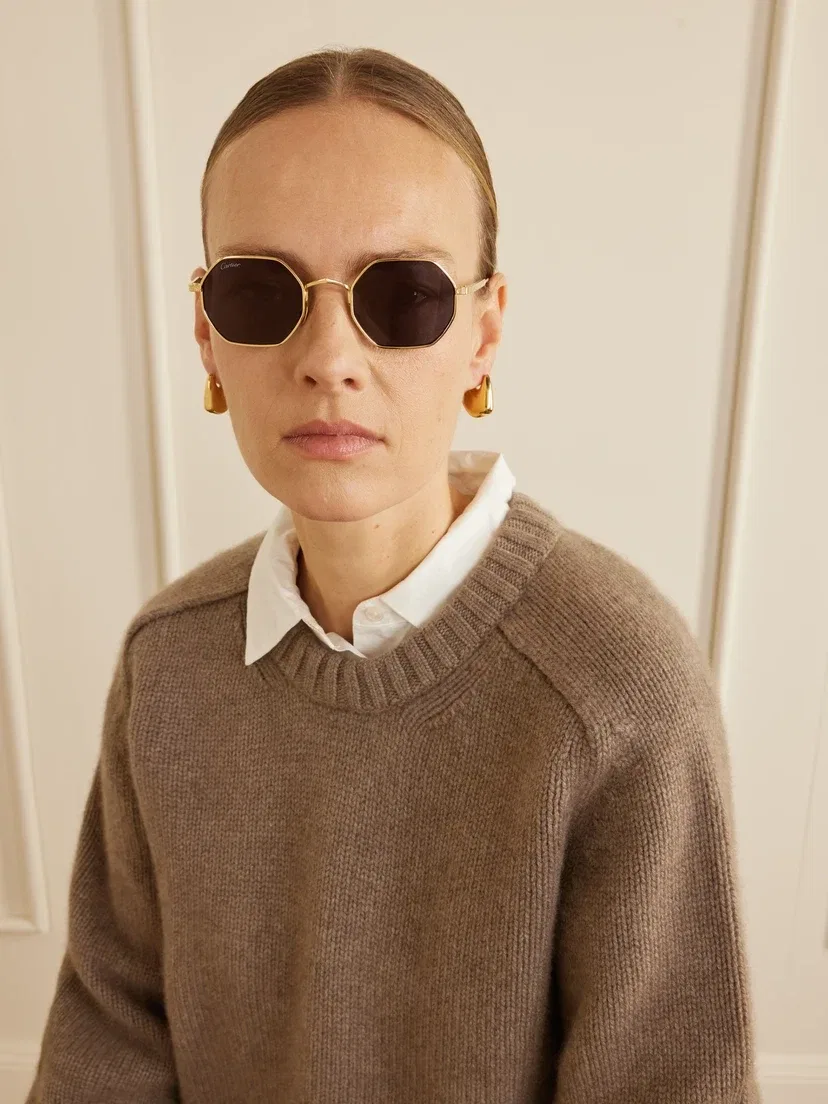 Солнцезащитные очки восьмиугольной формы с оправой золотого оттенка Cartier Eyewear, золотой — фото 2