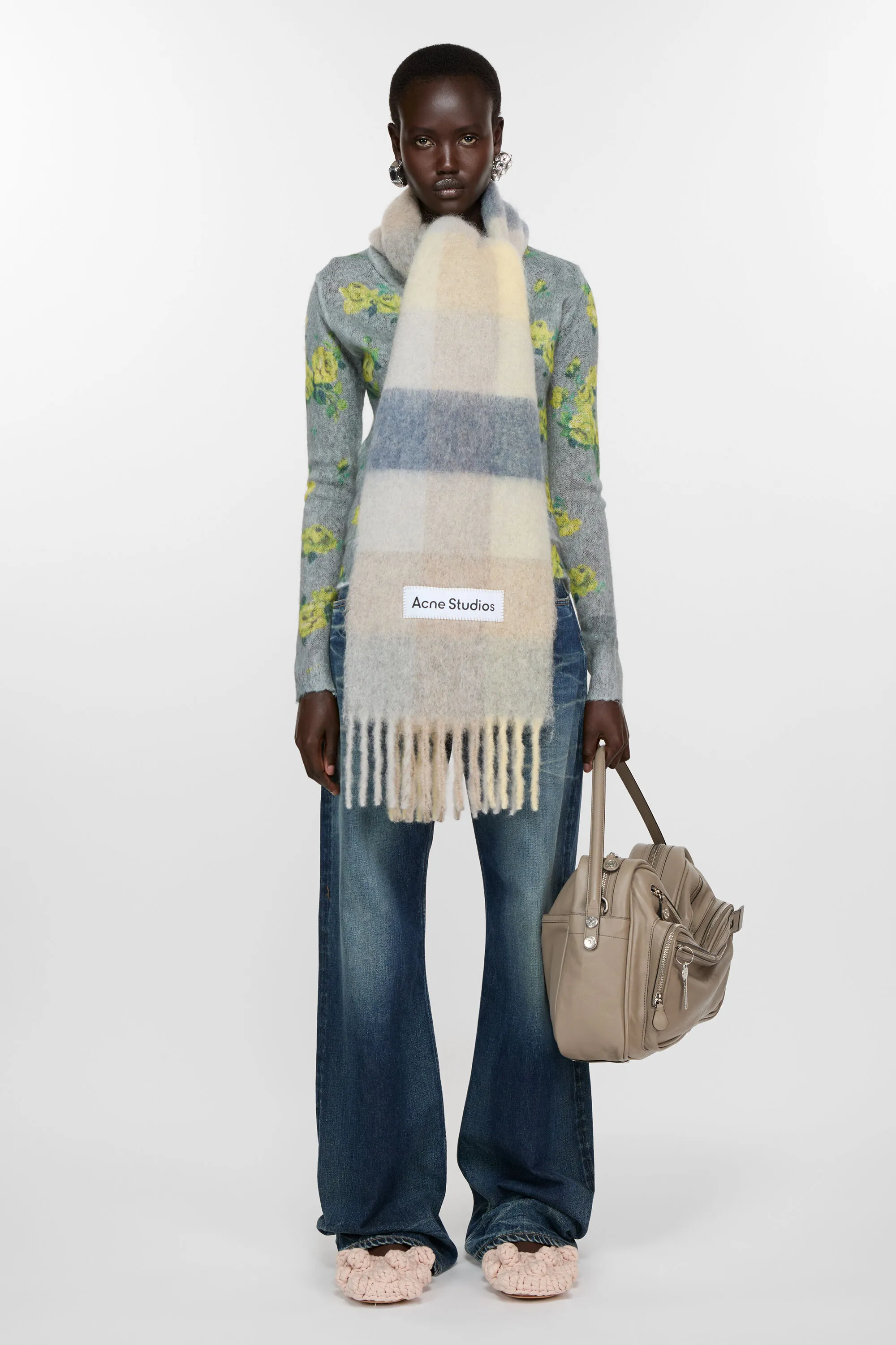 Шарф в клетку из мохера Acne Studios, Vanilla/beige/lavender — фото 2