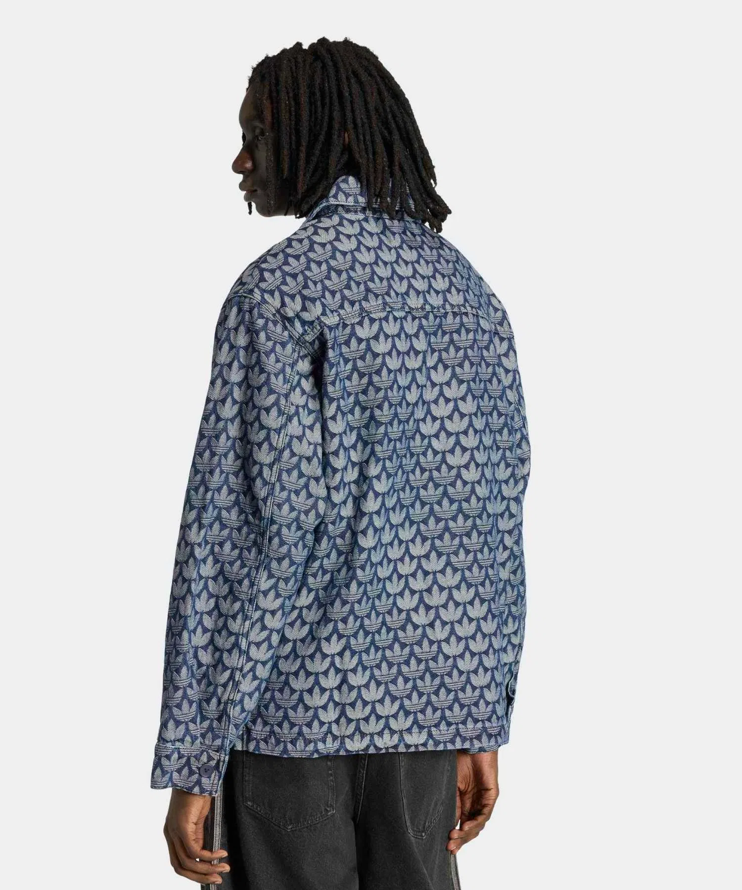 Унисекс рубашка Adidas Originals деним с монограммой синяя — фото 2