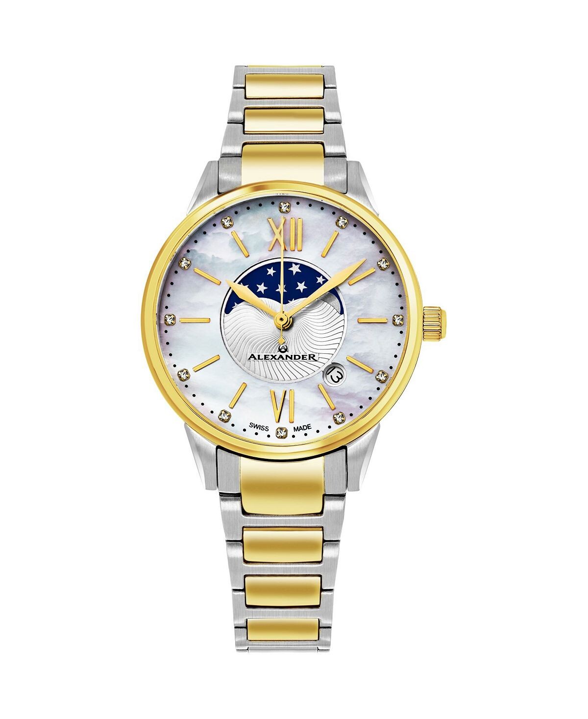 

Часы Alexander AD204B-04, женские кварцевые часы с датой фазы Луны, корпус из нержавеющей стали цвета желтого золота и браслет из нержавеющей стали цвета желтого золота Stuhrling