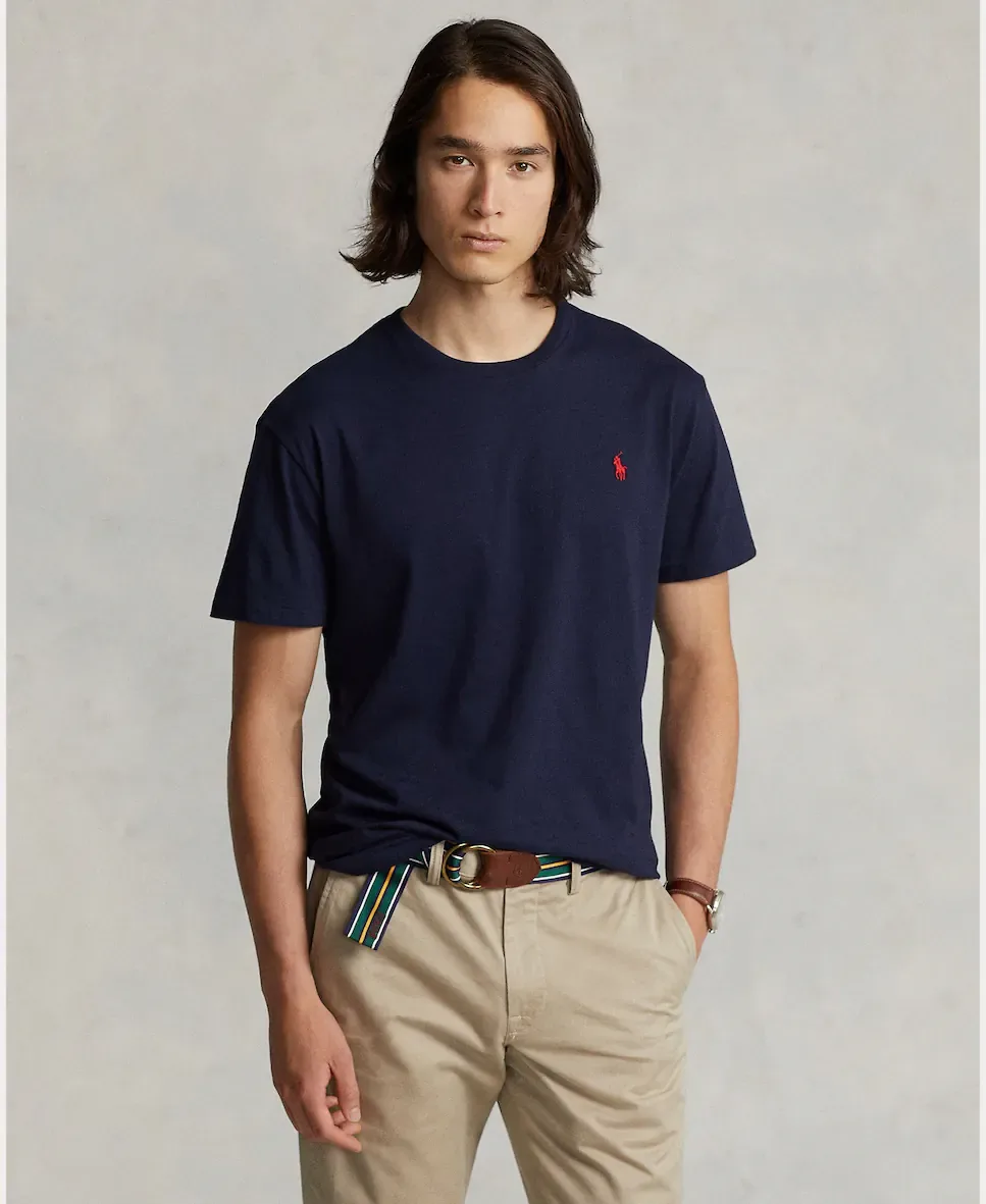 Мужская хлопковая футболка с вышитым логотипом Polo Ralph Lauren, темно-синий