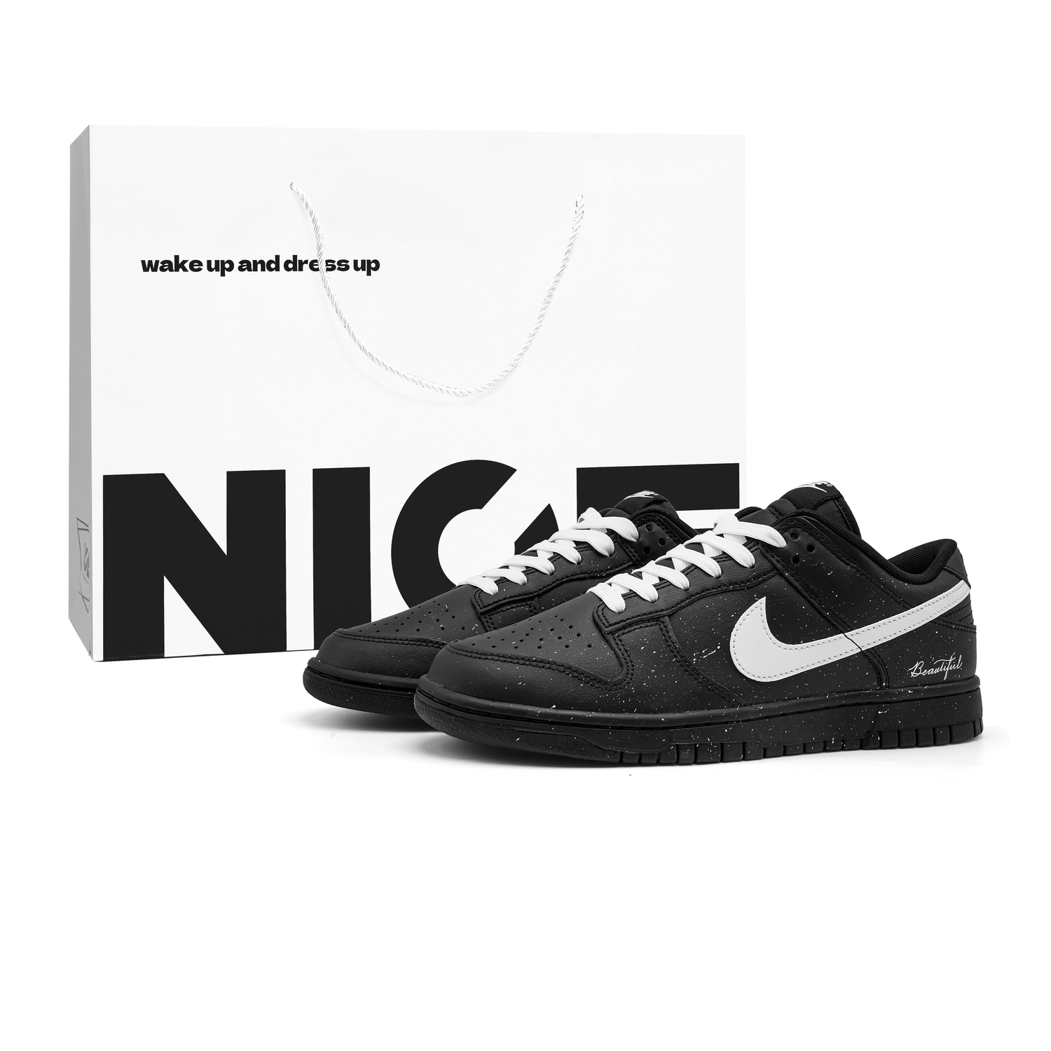 

Nike Dunk Ink Splatter Galaxy Cushioning Lightweight Slip Resistant Low top Skateboard Shoes мужские черно-белые