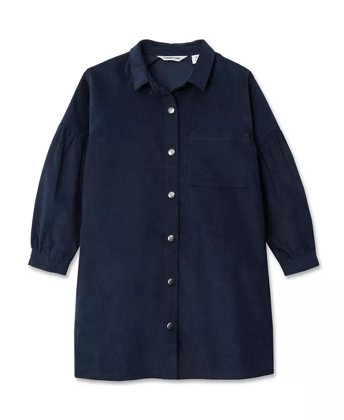 

Детское платье-рубашка с рукавом 3/4 из вельвета Lands' End, синий