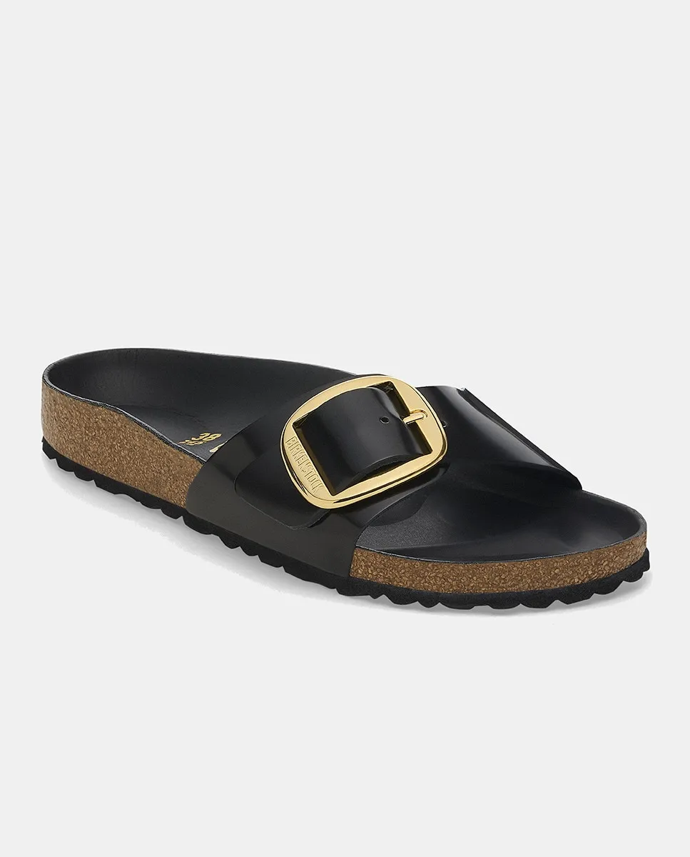 Женские сандалии Madrid Big Buckle на плоской подошве из кожи Birkenstock, черный — фото 3