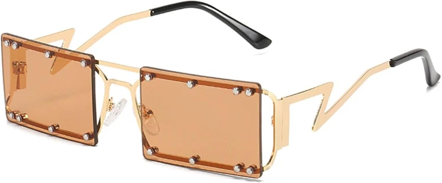 

Солнцезащитные очки в стиле стимпанк для мужчин и женщин, роскошные, с металлическими заклепками, для путешествий и велоспорта, с защитой от УФ-излучения UV400 TKKTLLT, Gold Tea