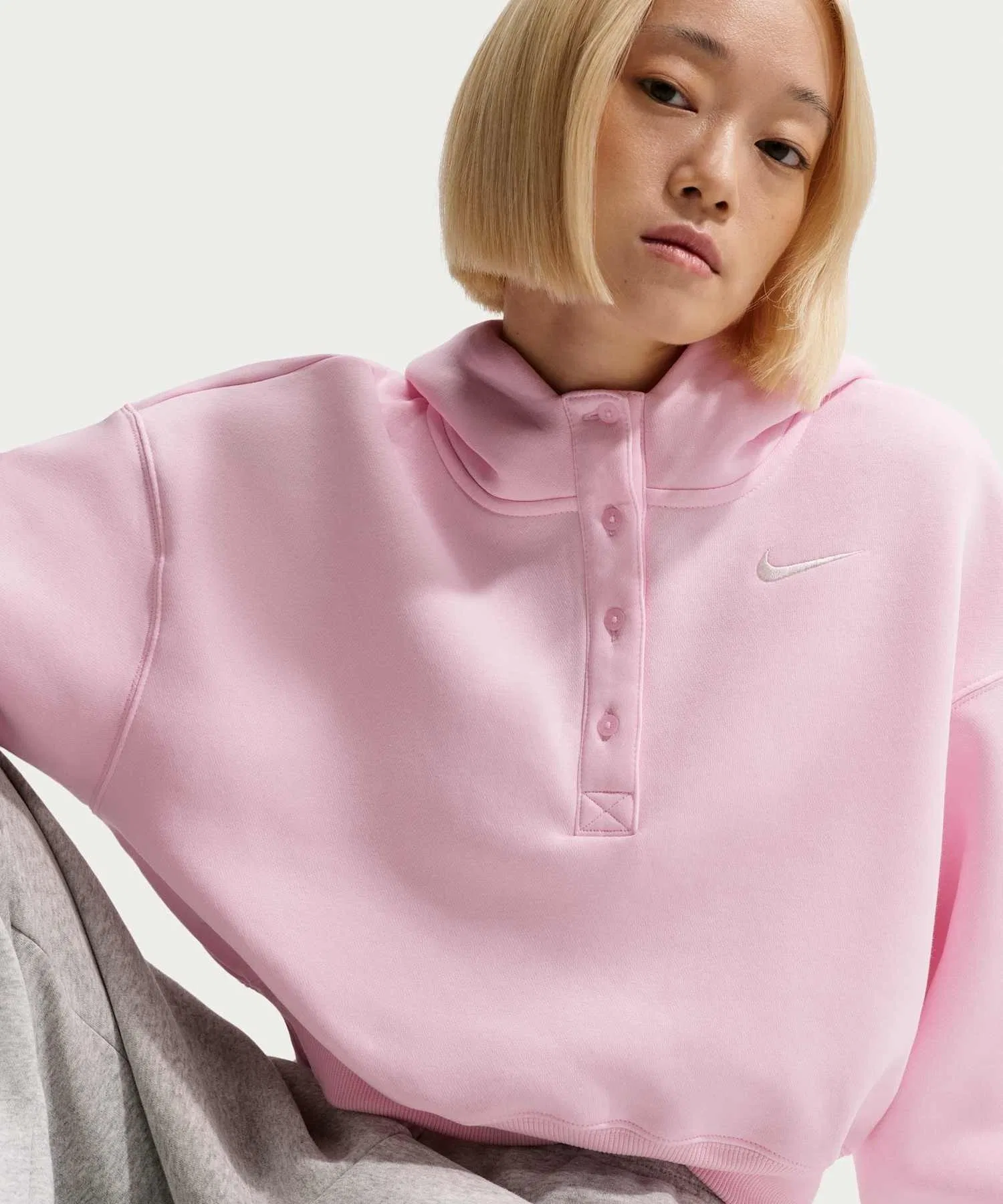 Женская укороченная толстовка Nike Phoenix Fleece Oversized IF0259-663, розовый цвет Foam