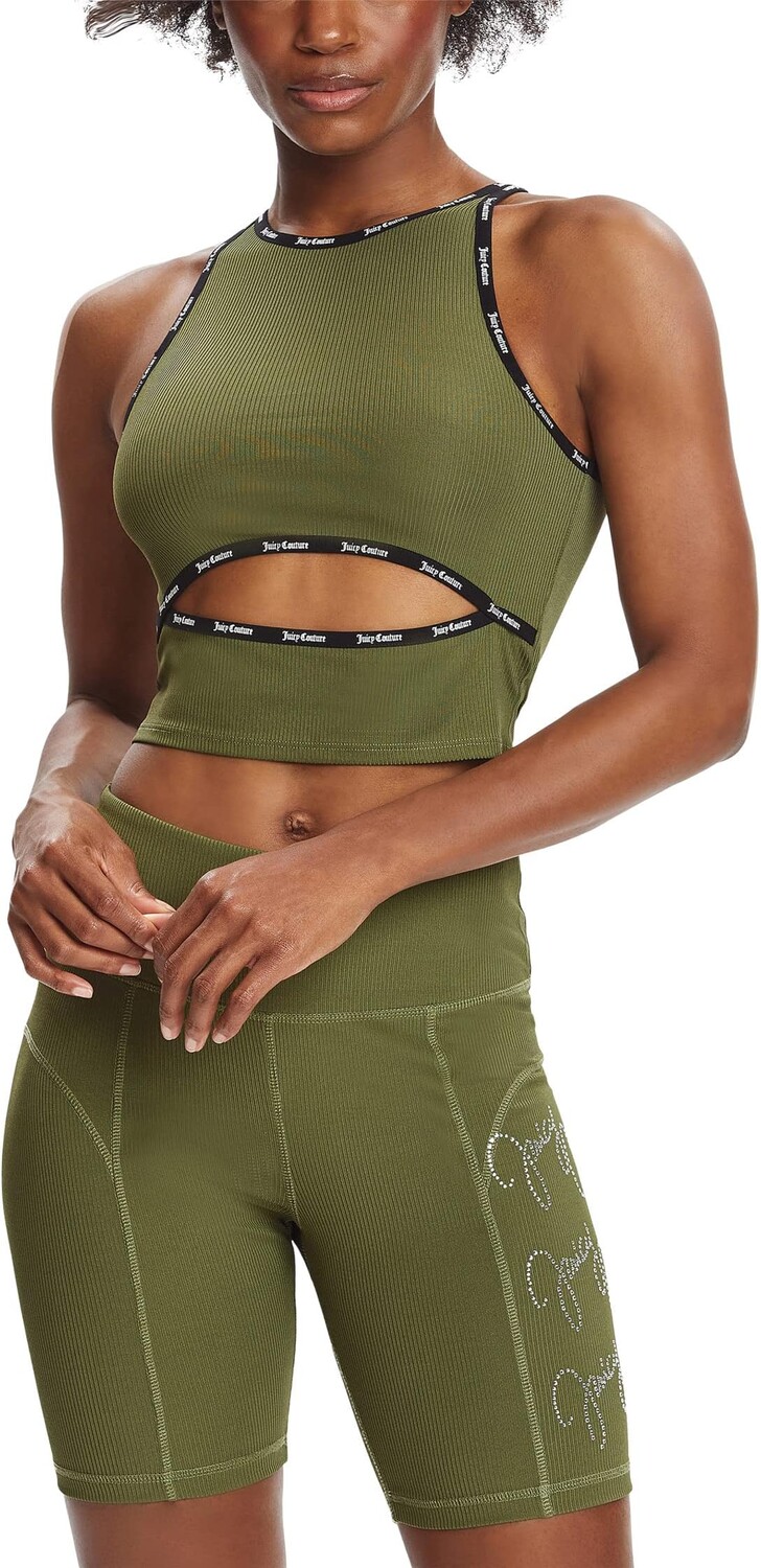 

Топ Juicy Couture Cutout Rib Halter Tank, цвет Moss