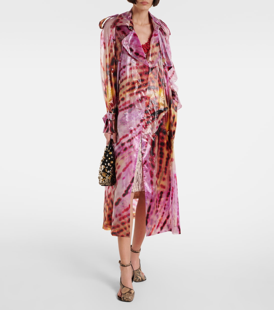 Двубортный тренчкот с принтом Dries Van Noten, фуксия — фото 2