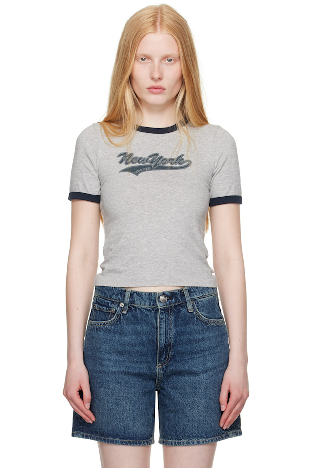 

Футболка с кружевными вставками из мика Rag & Bone, серый