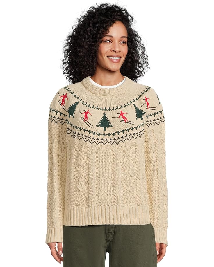 

Женский свитер L.L.Bean Signature Cotton Fisherman Crewneck Novelty, Sailcloth Skier Fair Isle