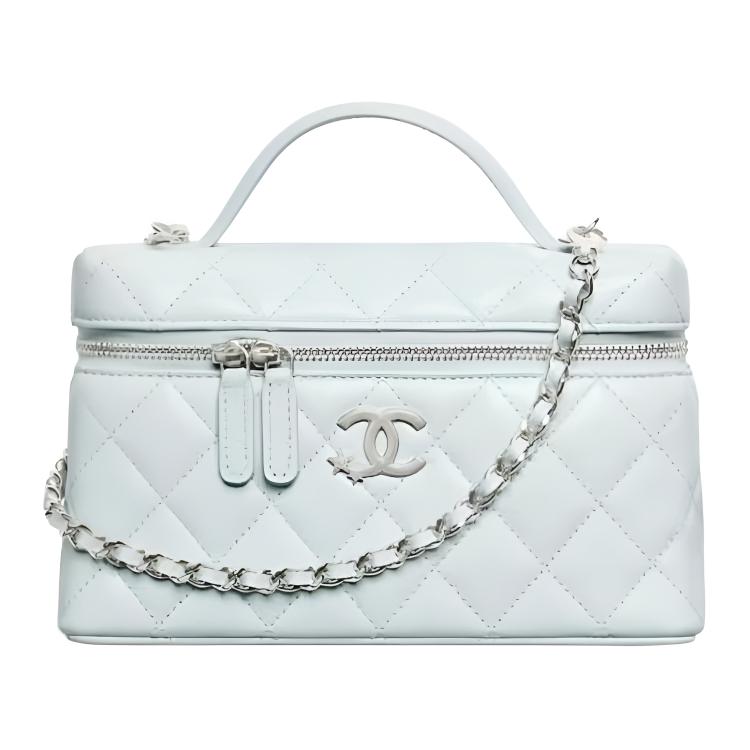CHANEL Женская косметичка из зерненой телячьей кожи серого цвета — фото 2