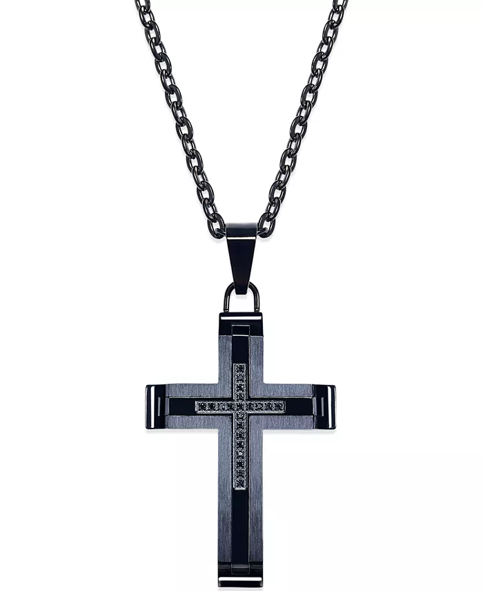 

Мужской кулон-крест с черными бриллиантами из нержавеющей стали с черным ионным покрытием Macy's