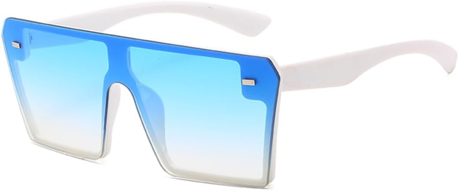 

Большие солнцезащитные очки для женщин, с плоской верхней частью, прозрачными линзами, цельные, для мужчин, с зеркальными линзами, защита от УФ-излучения UV400 HDUBFY, Blue White