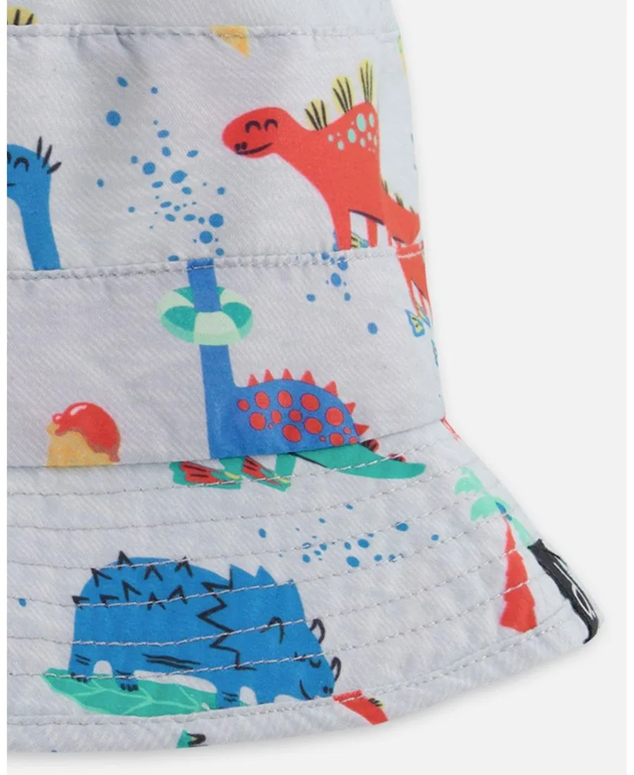 Детская пляжная шапка из полиэстера с принтом динозавров Deux par Deux, серый printed baby dinosaurs — фото 4