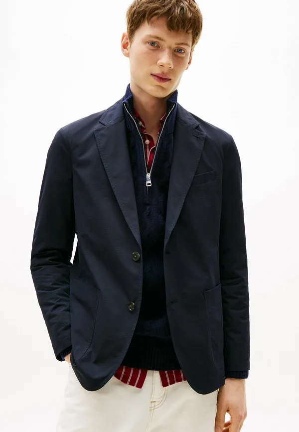 Высококачественный, компактный, водоотталкивающий пиджак из жатой ткани Tommy Hilfiger, Navy Blue