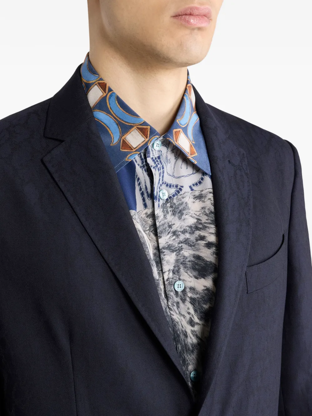 Жаккардовый однобортный пиджак ETRO, синий — фото 4