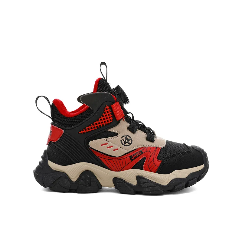 Детские уличные кроссовки mid-top из искусственной кожи с противоскользящей подошвой, защитой от ударов и термоизоляцией Jeep, China Red-Thickened and Fleece-Lined — фото 3