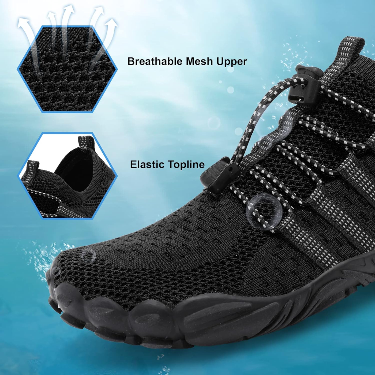 Спортивные походные и водные кроссовки XIHALOOK для женщин и мужчин, быстросохнущие, для прогулок по пляжу, каякинга, серфинга и тренировок, черный — фото 3