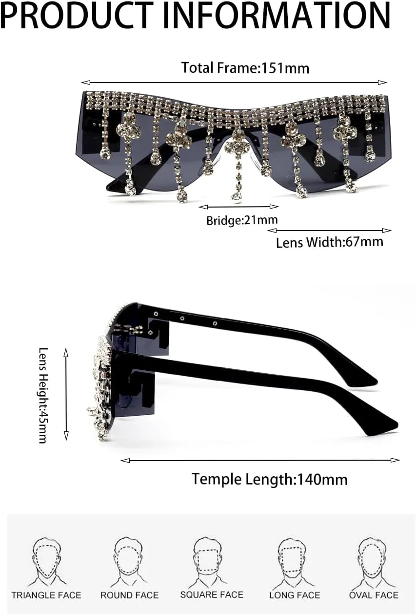 

Женские солнцезащитные очки ICARA, роскошные, модные, с кисточками, кристаллами и бриллиантами, солнцезащитные очки-маска в стиле стимпанк, защитные очки, Black