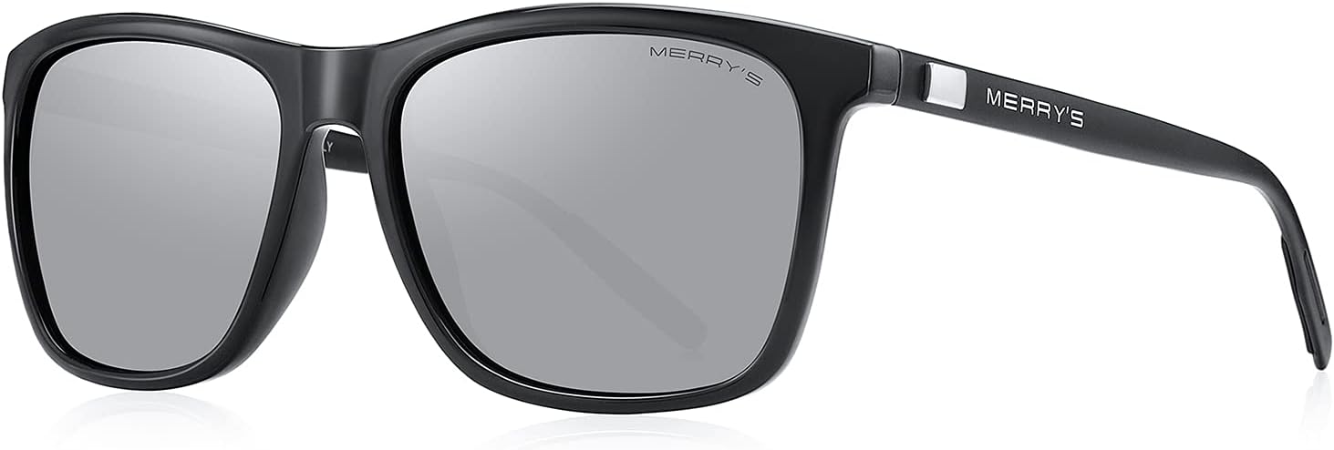 

Поляризованные солнцезащитные очки MERRY'S для женщин, алюминиевые солнцезащитные очки для мужчин, очки для вождения, прямоугольные солнцезащитные очки для мужчин и женщин, Black Frame/Silver Mirror Lens/Black Temples